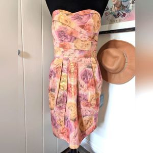 Aqua Multicolored Metallic Floral Rose Strapless Sheath Dress sz 10 NWT